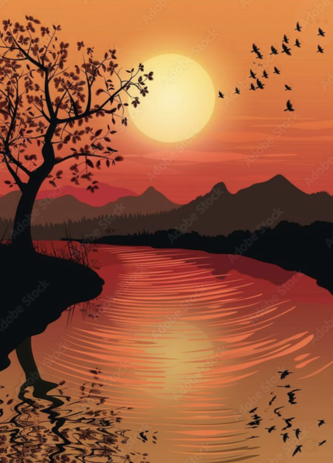 Scenic Sunset over a Tranquil River 